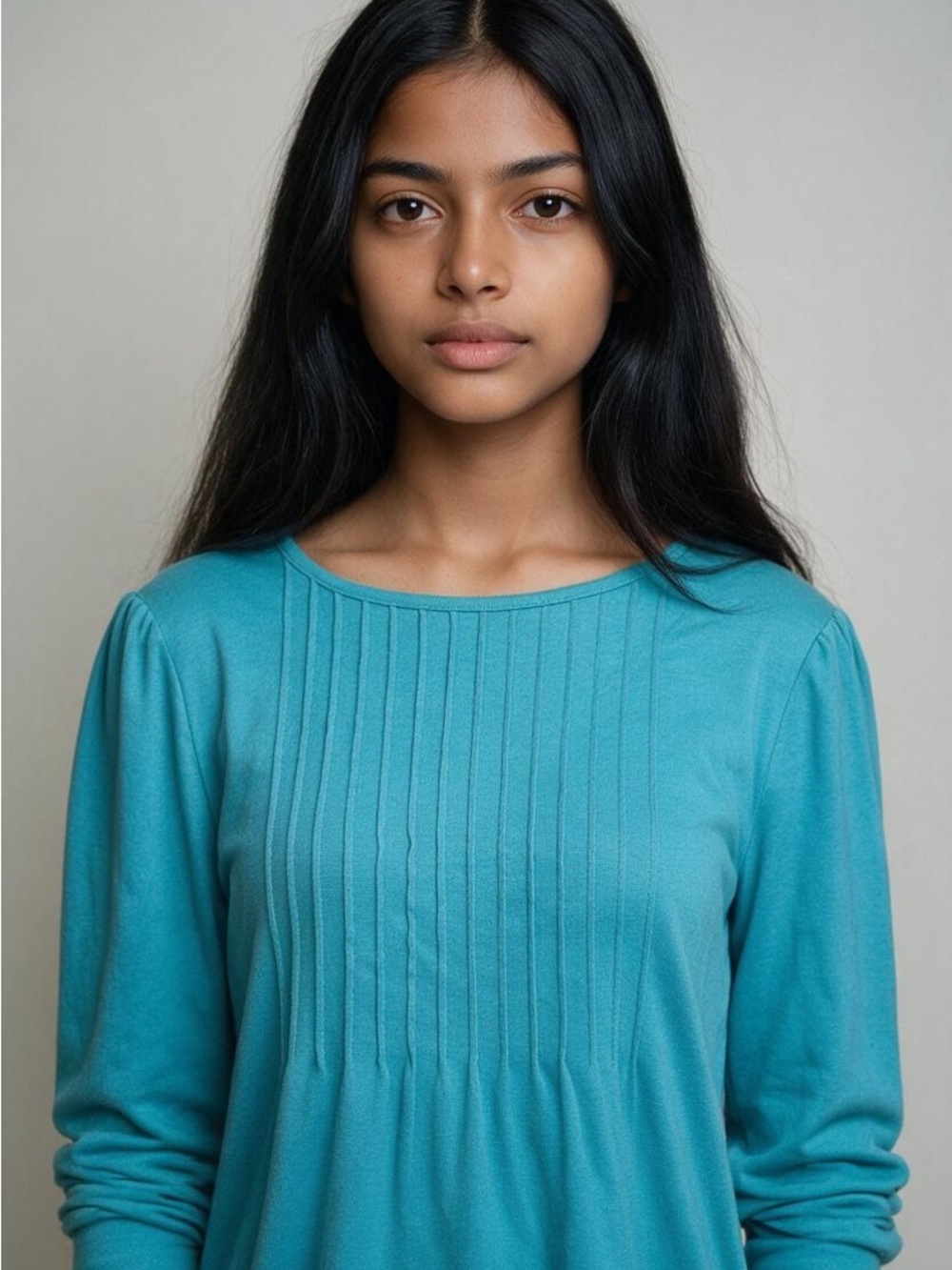 Women’s Fantasalook Teal Pintuck Long-Sleeve Top Size Small